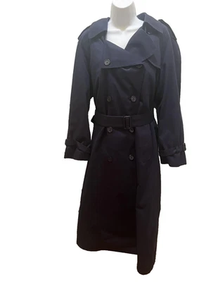 ВИНТАЖНЫЙ London туман Тренч женщин 16 темно-синий подпоясанный клетку подкладка сделано США 80-х - Изображение 1 из 4