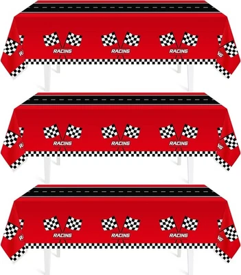 3 PIEZAS Mantel Coche de Carreras 54x108" Decoraciones de Fiesta a Cuadros Foto 1 de 4