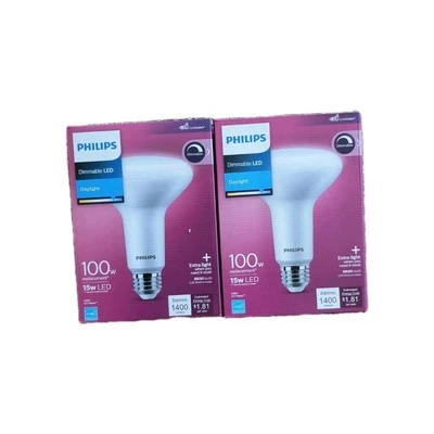 Philips 100W Equivalent Daylight BR30 Medium Dimmable LED Floodlight Bulb 2 Bulb - Image 1 of 4