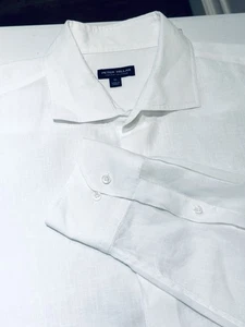 Peter Millar Crown Crafted Mens Size XL 100% Linen White Button Up Shirt EUC - Picture 1 of 12