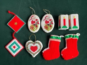 Vintage Handmade Christmas Decorations Cross Stitch Knitted B1 - Picture 1 of 7
