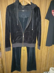 Juicy Couture schwarz-blau Velours Trainingsanzug Set Damenjacke Gr. S, Hose-M - Bild 1 von 9