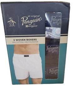 Penguin 3 Pack Mens WOVEN BOXERS Navy and Light Blue Cotton Blend XL 40-42 - Picture 1 of 7