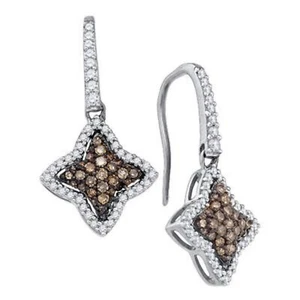 10K WHITE GOLD ROUND BROWN DIAMOND STAR DANGLE EARRINGS 5/8 CTTW - Picture 1 of 1