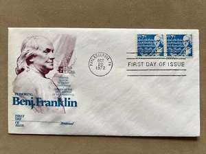 1393D Ben Franklin (Strip of 2) FDC Fleetwood Oct 20 1972 Philadelphia PA - Picture 1 of 2
