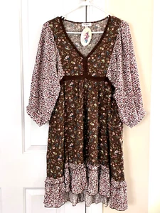 Umgee Boho Inspired Swing Dress Size M Gypsy Festival Palloza Balloon Sleeve - Picture 1 of 6