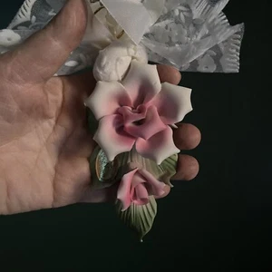 Beautiful Vintage Capodimonte Porcelain Flowers Wedding Favor 1983 Pink Flowers - Picture 1 of 7