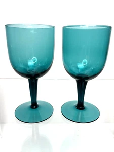 2 copas de vino soplado a mano vintage de los años 60 MCM estilo Empoli verde azulado UV - Imagen 1 de 14