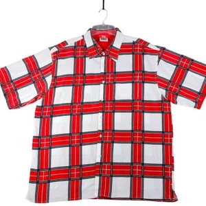 Old Skool Red White Plaid Button Down Short Sleeve Shirt 3X - Picture 1 of 7