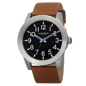 New Men's Akribos XXIV AK779SSBR Swiss Easy-to-Read Dial Tan Canvas Strap Watch - Picture 1 of 4