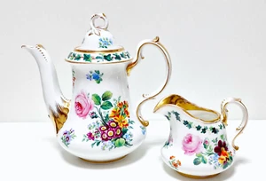 Antik KPM Berlin - Kaffeekanne & Milchkännchen - Blumen.Goldrand Dekor - Bild 1 von 15