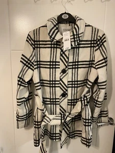 George bnwt cream black check belted short coat size 12/14 - Picture 1 of 5