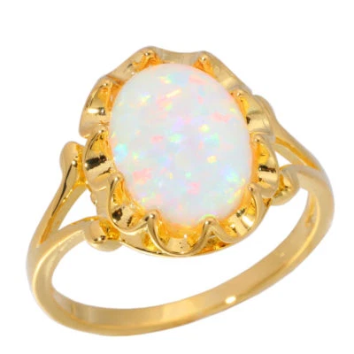 LINDO ANEL FOLHEADO A OURO OPALA DE FOGO BRANCO Reino Unido Tamanho "N" EUA 7 - Imagem 1 de 4