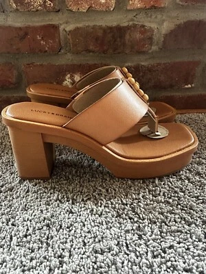 Lucky Brand Mandelia 棕色皮革厚底凉鞋 9.5 码 — 第 1/4 张图片