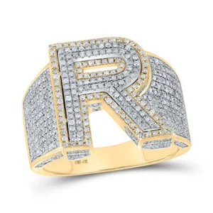 10kt Two-tone Gold Mens Round Diamond R Initial Letter Ring 1-1/4 Cttw Size 10 - Picture 1 of 4