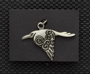 Amulet with Black Leather Cord Necklace - Celtic Raven (gift charm pendant god ) - Picture 1 of 4