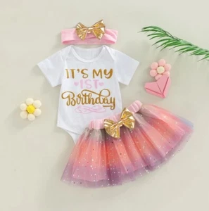 NEW Baby Girls 1st Birthday Tutu Skirt Outfit Set - Picture 1 of 4