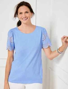 Short Sleeve Eyelet Cuff Crewneck Tee Sz S - Picture 1 of 4