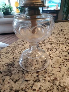 Beautiful Antique Glass Kerosene Oil Lamp Complete HEART PATTERN 1880'S - Bild 1 von 5