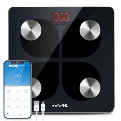 RENPHO Bluetooth Body Fat Scale Weight Scale Bathroom Scale Rechargeable Gift US - Image 1 of 4
