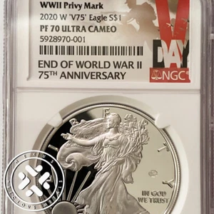 2020 W NGC PF70 ULTRA CAMEO END of WORLD WAR II 75th ANNIV SILVER EAGLE V75  - Picture 1 of 5