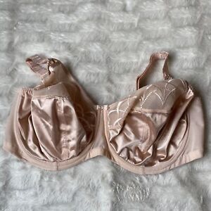 Elomi Cate Latte Smooth Satin Full Cup Sheer Embroidered Bow Banded Bra 42DDD