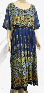Vestido Boho Suelto Babydoll Azul Semi Transparente Vintage Just Class 1X - Imagen 1 de 5