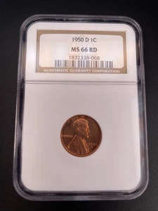 1950-D 1C RD  Lincoln Wheat One Cent NGC MS66RD - Picture 1 of 6