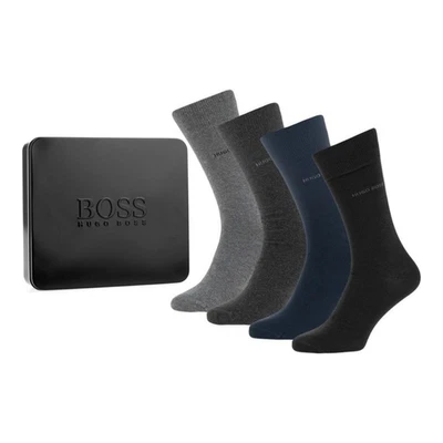 Hugo Boss Men's Gift Box - 4 Pairs Socks, Black, Blue, Grey UK 6-11, Premium Set - Image 1 of 4