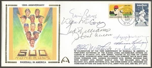 Hank Aaron Ted Williams Reggie + 3 Firmados 500 Home Run Club Gateway Estampilla Cachet - Imagen 1 de 6