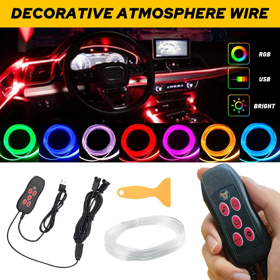 2 en 1 Atmósfera Interior Coche Cable Auto Tira de Luz LED Accesorios Lámpara Decoración Foto 1 de 4