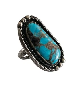 Vintage Navajo?? Sterling Silver Turquoise Ring Size 8.75 - Picture 1 of 7