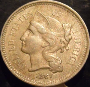 1867 3 Cent Nickel AU - Picture 1 of 2