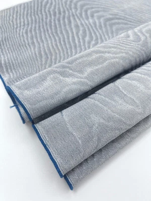 Blue Silk Moire Fabric,  Watermark Patterned,  By 2 Meters. - Image 1 of 4