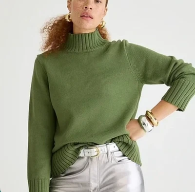 Suéter J.Crew 100% Algodón Cuello Alto Acogedor Preppy Academia Verde Talla Pequeña Foto 1 de 4