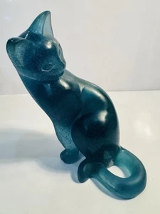 Seltene Daum Crystal Pate de Verre 6 Zoll russische Katze schöne türkisfarbene Farbe perfekt! - Bild 1 von 7