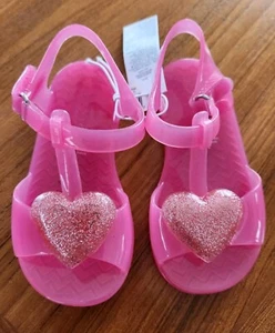 Old Navy Toddler Girls SIZE 6 T-Strap Jelly Shoe Sandals PINK HEART #31824 - Picture 1 of 6
