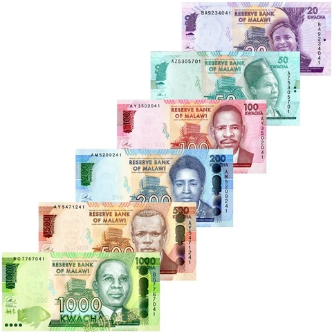 Malawi Set 6 Pcs 20 50 100 200 500 1000 Kwacha Random year P-60 63 64 65 66 UNC Cover