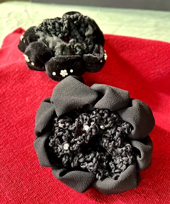 2 Black Hair net bun covers w rhinestones used for dance, horse shows & more - Image 1 of 4