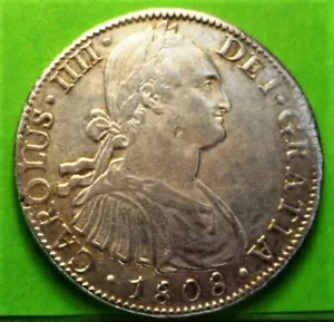 CARLOS IV, 8 Reales, 1808, MEXICO -TH, COLONIAL SPANISH, Silver, - Picture 1 of 2
