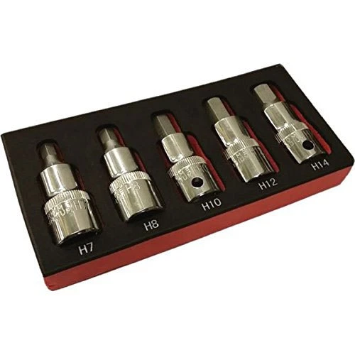 5 Piece Hex Key Set Allen Bit Socket Set Foam With Storage Tray 7 8 10 12 14mm - Image 1 of 1