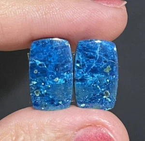 18.9ct 17.2x10.6x4.4mm Pair Of Rare Blue Shattuckite Rectangle Cabochons Gems - Bild 1 von 12