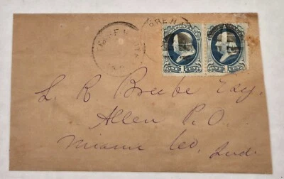 TERRE HAUTE IN Cover 1870s Scott 134 pair to ALLEN IN Beebe - Image 1 of 2
