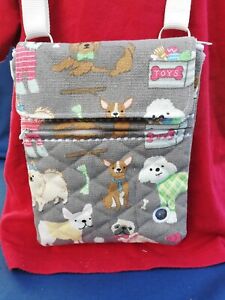 Dog walking  treat  poo bag holder handmade quilted grey canvas dogs 100%cotton