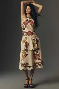 Nuevo Vestido Anthropologie Farm Rio Arena Leopardo Flor En Niveles Halter Recorte Midi M - Imagen 1 de 3