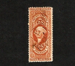 1862-71 Revenue First Issue Wash. 25c Red INSURANCE Sc#R46c Pen Cancel - Picture 1 of 1