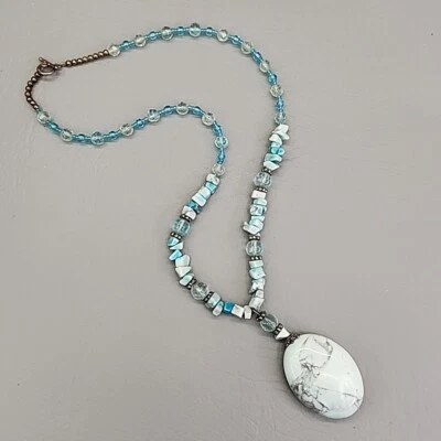 Collar colgante Howlita piedra astillada vidrio cuentas plata de ley 925 19,5" Foto 1 de 4