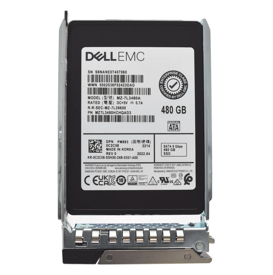 Dell Samsung PM893 2.5" 480GB 6GBPS MU SATA SSD Drive - C2C58 MZ-7L3480A - Image 1 of 1