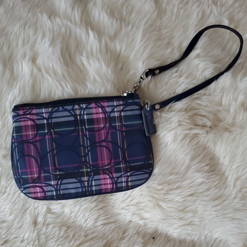 BRACCIALE COACH TARTAN IN PELLE TELA A QUADRI Blu Navy Rosa NUOVO SENZA ETICHETTE