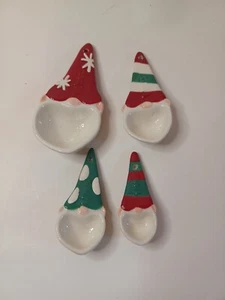 Gnome Measuring Spoons Holiday Pattern Nesting Cup Set Red Green Ceramic - Picture 1 of 12